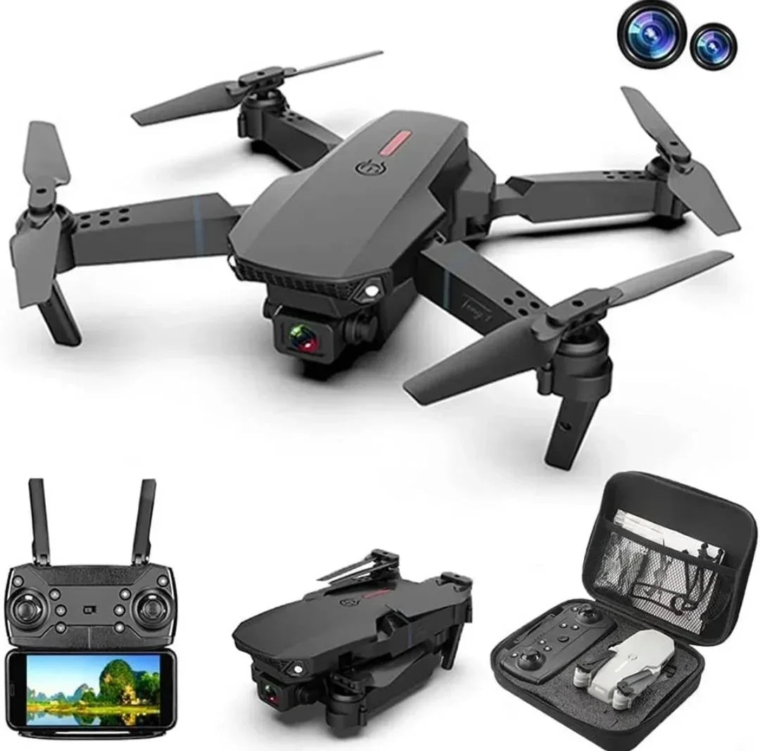 DRONE E88 CON DOBLE CAMARA HD NEGRO 2.4 GHZ